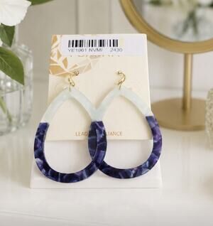 Pomina Lucite Blue Marble Oval Earrings New